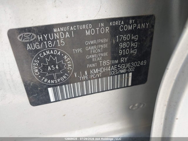 Продажа на аукционе авто 2016 Hyundai Elantra Sport Appearance, vin: KMHDH4AE5GU630249, номер лота: 12669025