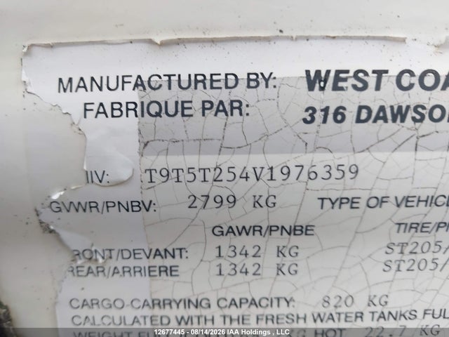 12677445 :رقم المزاد ، 2T9T5T254V1976359 vin ، 1997 Okanagan Okanagan مزاد بيع