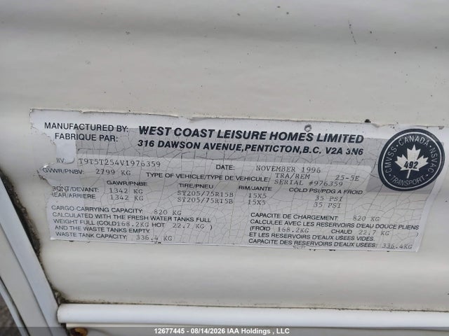 12677445 :رقم المزاد ، 2T9T5T254V1976359 vin ، 1997 Okanagan Okanagan مزاد بيع