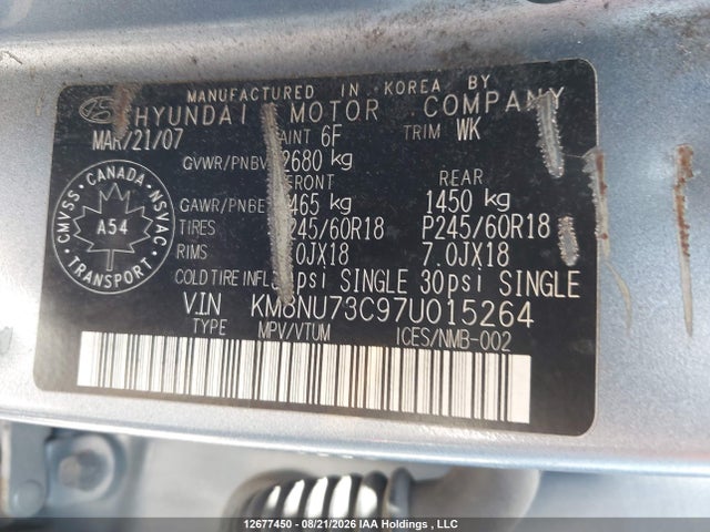Продажа на аукционе авто 2007 Hyundai Veracruz, vin: KM8NU73C97U015264, номер лота: 12677450
