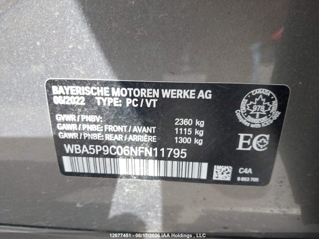 BMW 330e Xdrive 2022 WBA5P9C06NFN11795 Image 9