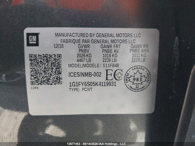 Chevrolet BOLT EV LT 2019 1G1FY6S05K4119931 Image 19