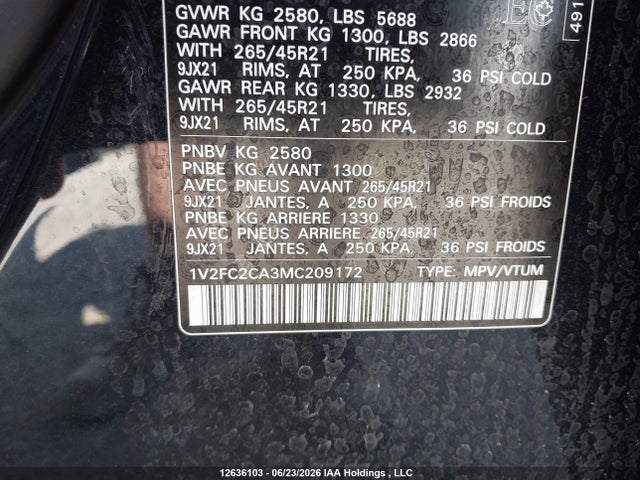 Продаж на аукціоні авто 2021 Volkswagen Atlas Cross Sport 2.0 Tsi Execline, vin: 1V2FC2CA3MC209172, номер лоту: 12636103