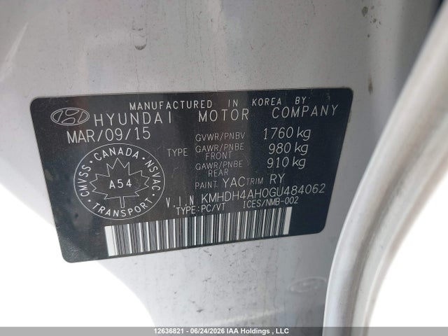 Aukcja sprzedaży 2016 Hyundai Elantra Gls, vin: KMHDH4AH0GU484062, numer aukcji: 12636821