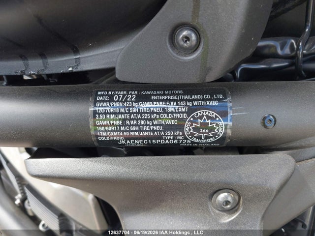 12637704 :رقم المزاد ، JKAENEC15PDA06725 vin ، 2023 Kawasaki En650 Vulcan S Abs مزاد بيع