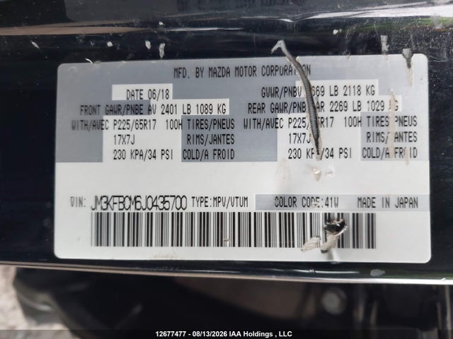 Aukcja sprzedaży 2018 Mazda Cx-5 Gs, vin: JM3KFBCM6J0435700, numer aukcji: 12677477