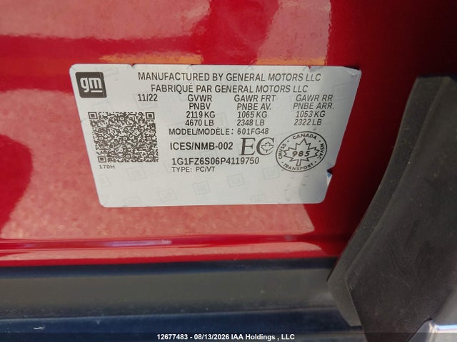 12677483 :رقم المزاد ، 1G1FZ6S06P4119750 vin ، 2023 Chevrolet Bolt Euv Premier مزاد بيع