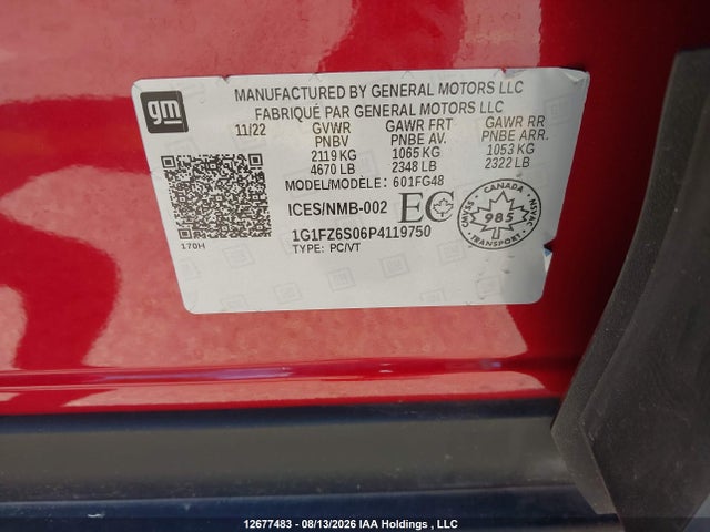 12677483 :رقم المزاد ، 1G1FZ6S06P4119750 vin ، 2023 Chevrolet Bolt Euv Premier مزاد بيع