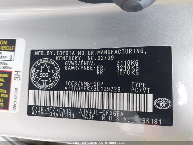 Продажа на аукционе авто 2009 Toyota Camry Hybrid, vin: 4T1BB46KX9U109229, номер лота: 12677488