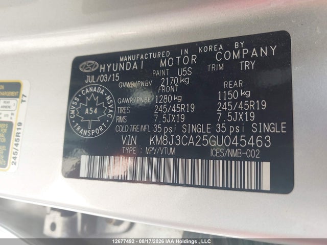 Hyundai Tucson Limited 2016 KM8J3CA25GU045463 Image 20