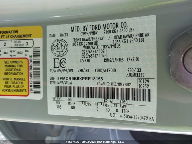 Продаж на аукціоні авто 2023 Ford Bronco Sport Big Bend, vin: 3FMCR9B6XPRE18158, номер лоту: 12677496