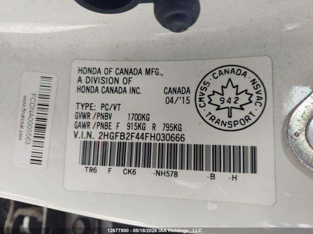 Honda Civic Lx 2015 2HGFB2F44FH030666 Image 9