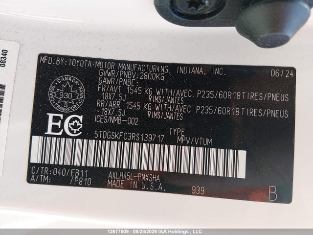 5TDGSKFC3RS139717 Toyota Sienna