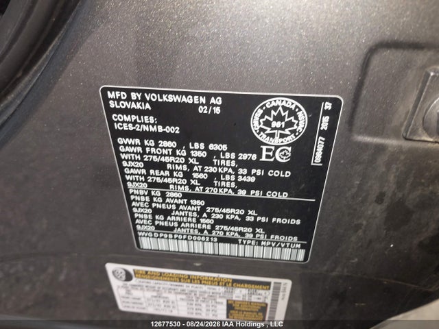 Продаж на аукціоні авто 2015 Volkswagen Touareg Tdi, vin: WVGDP9BP0FD006213, номер лоту: 12677530