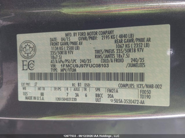 Ford Escape Titanium 2015 1FMCU9J97FUC08103 Image 18