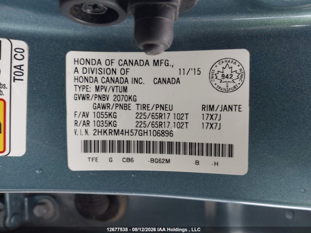 Honda CR-V EX 2016 2HKRM4H57GH106896 Image 9