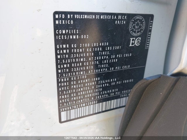Aukcja sprzedaży 2024 Volkswagen Taos Se, vin: 3VVVX7B21RM125092, numer aukcji: 12677542