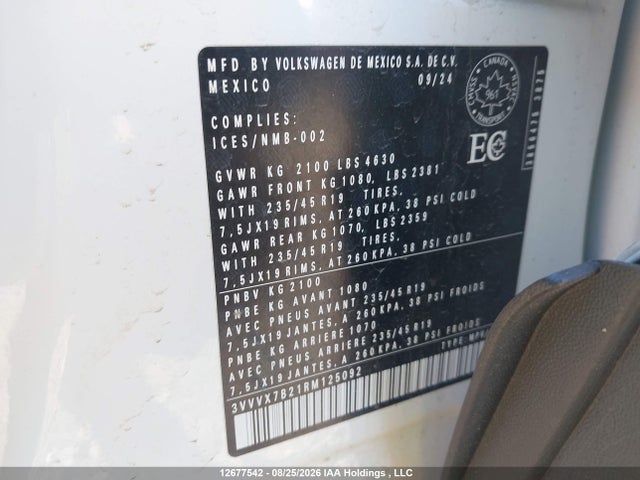 Aukcja sprzedaży 2024 Volkswagen Taos Se, vin: 3VVVX7B21RM125092, numer aukcji: 12677542