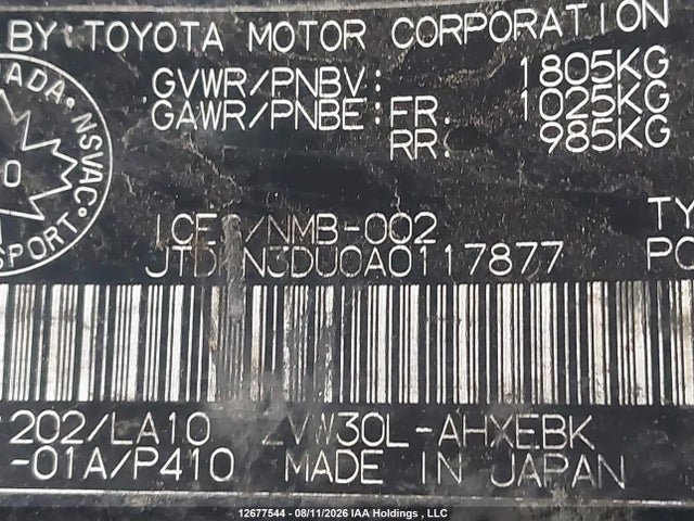 Aukcja sprzedaży 2010 Toyota Prius, vin: JTDKN3DU0A0117877, numer aukcji: 12677544