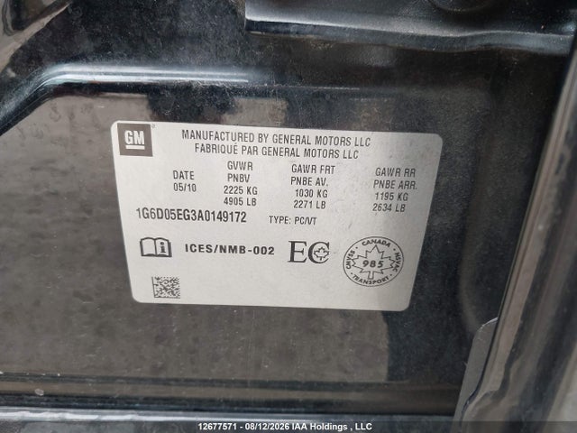 Aukcja sprzedaży 2010 Cadillac Cts 3.6l Base, vin: 1G6D05EG3A0149172, numer aukcji: 12677571