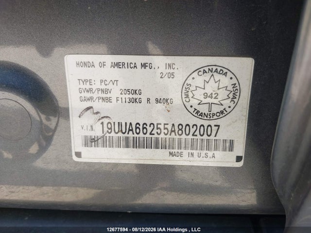 Продаж на аукціоні авто 2005 Acura Tl, vin: 19UUA66255A802007, номер лоту: 12677594