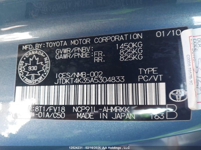 Продажа на аукционе авто 2010 Toyota Yaris Le, vin: JTDKT4K35A5304833, номер лота: 12524231