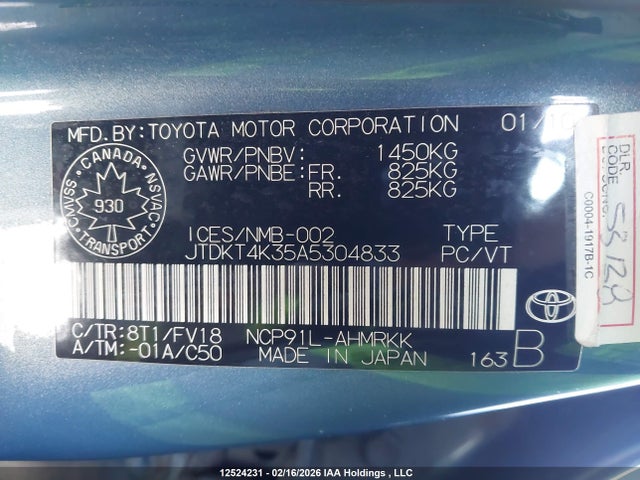 Auction sale of the 2010 Toyota Yaris Le, vin: JTDKT4K35A5304833, lot number: 12524231