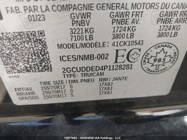 2023 Chevrolet Silverado 1500 Lt მანქანა იყიდება აუქციონზე, vin: 2GCUDDED4P1128281, აუქციონის ნომერი: 12677602