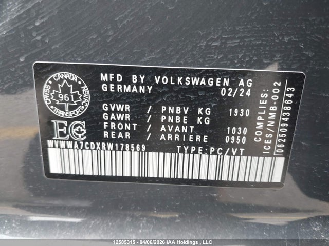 Aukcja sprzedaży 2024 Volkswagen Golf Gti 380 Performance, vin: WVWWA7CDXRW178569, numer aukcji: 12585315