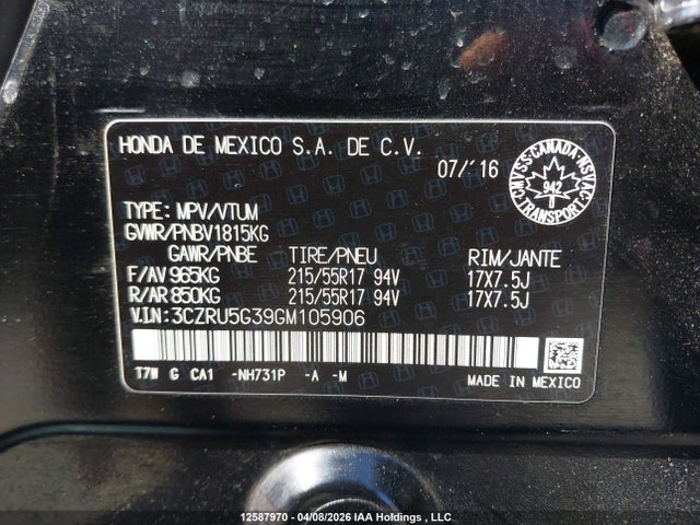 Продажа на аукционе авто 2016 Honda Hr-v Lx, vin: 3CZRU5G39GM105906, номер лота: 12587970
