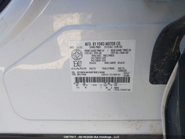 Aukcja sprzedaży 2015 Ford Edge Titanium, vin: 2FMPK4K99FBB31698, numer aukcji: 12677617