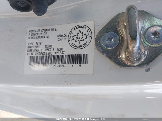 Honda Civic Touring 2016 2HGFC3B96GH426247 Image 9