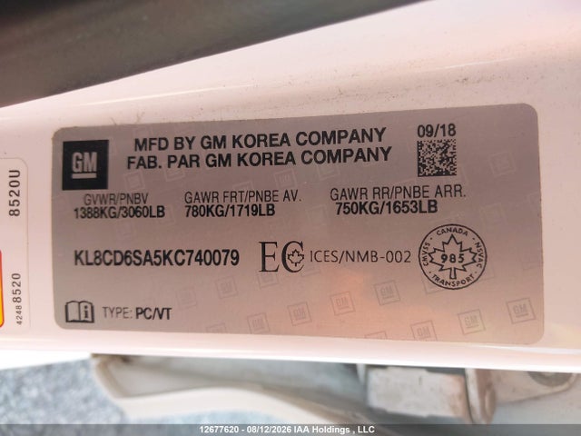 Продаж на аукціоні авто 2019 Chevrolet Spark 1lt Cvt, vin: KL8CD6SA5KC740079, номер лоту: 12677620