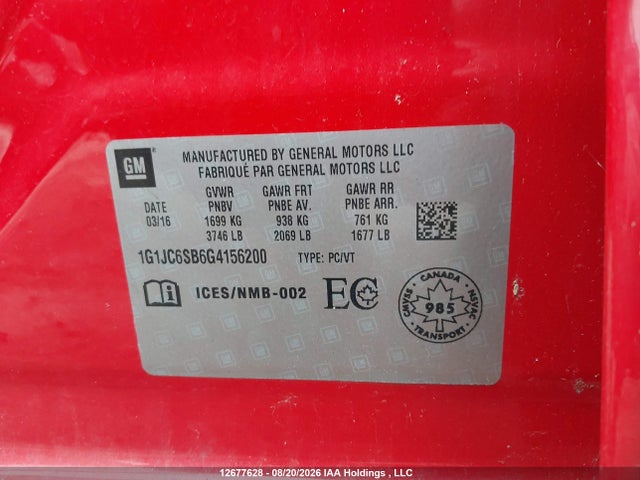 Chevrolet Sonic 2016 1G1JC6SB6G4156200 Image 9