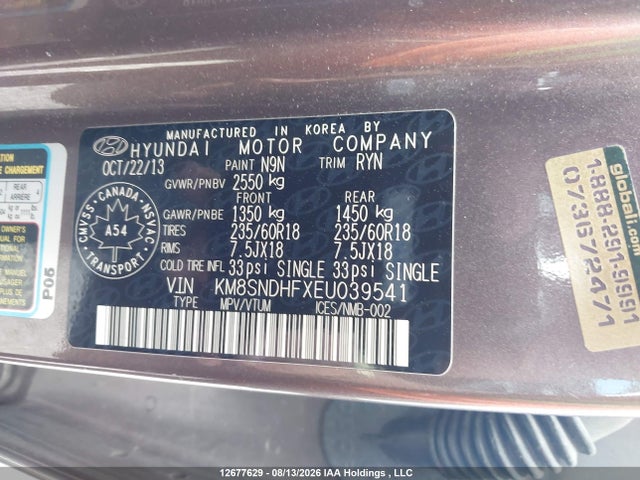 KM8SNDHFXEU039541 Hyundai Santa Fe Gls Awd