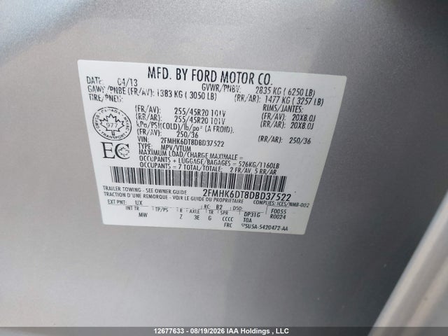Продажа на аукционе авто 2013 Ford Flex Limited, vin: 2FMHK6DT8DBD37522, номер лота: 12677633