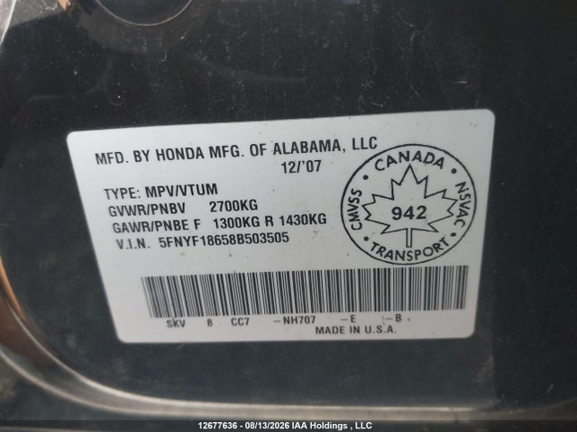 Aukcja sprzedaży 2008 Honda Pilot, vin: 5FNYF18658B503505, numer aukcji: 12677636