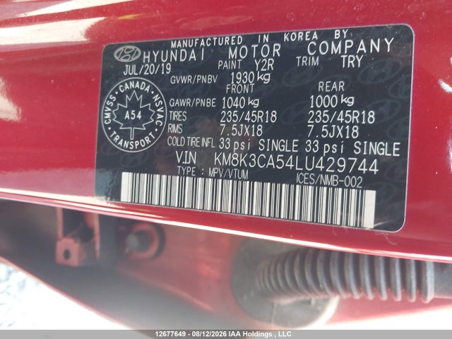 Hyundai Kona Trend Awd 2020 KM8K3CA54LU429744 Image 9