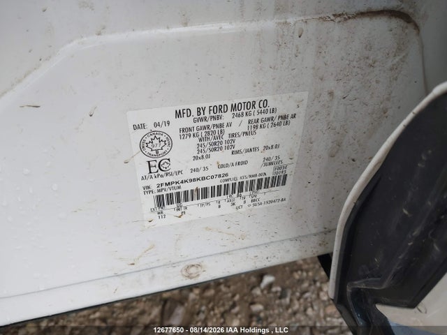 Auction sale of the 2019 Ford Edge Titanium, vin: 2FMPK4K98KBC07826, lot number: 12677650