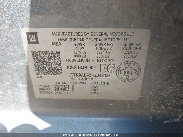 GMC SIERRA 1500 2019 1GTR9AEF5KZ348424 Image 9
