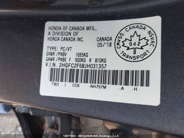 2HGFC2F68JH031357 Honda CIVIC SE