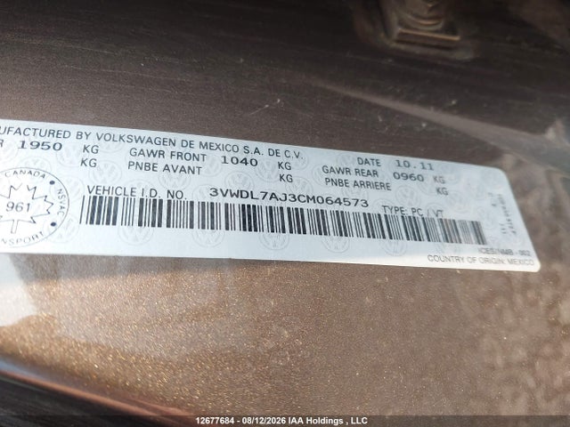 Aukcja sprzedaży 2012 Volkswagen Jetta Tdi, vin: 3VWDL7AJ3CM064573, numer aukcji: 12677684