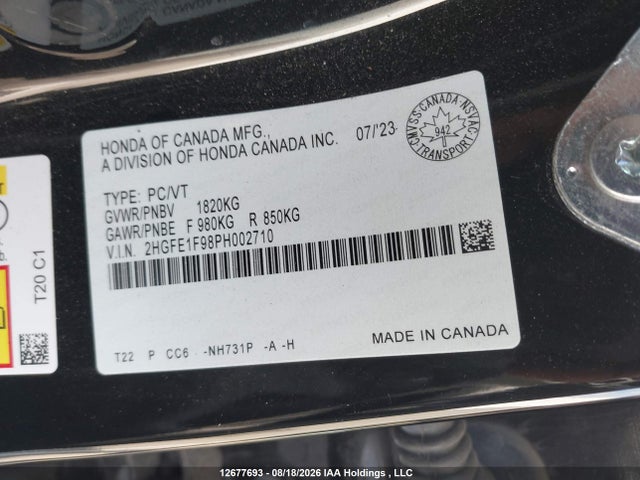 Honda Civic Touring 2023 2HGFE1F98PH002710 Image 9