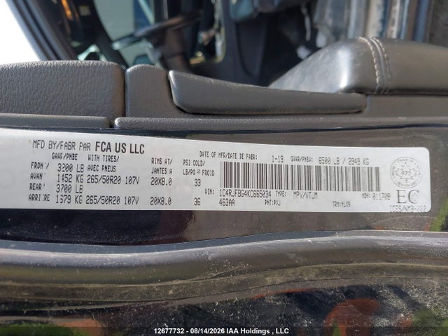Aukcja sprzedaży 2019 Jeep Grand Cherokee Limited, vin: 1C4RJFBG4KC665034, numer aukcji: 12677732
