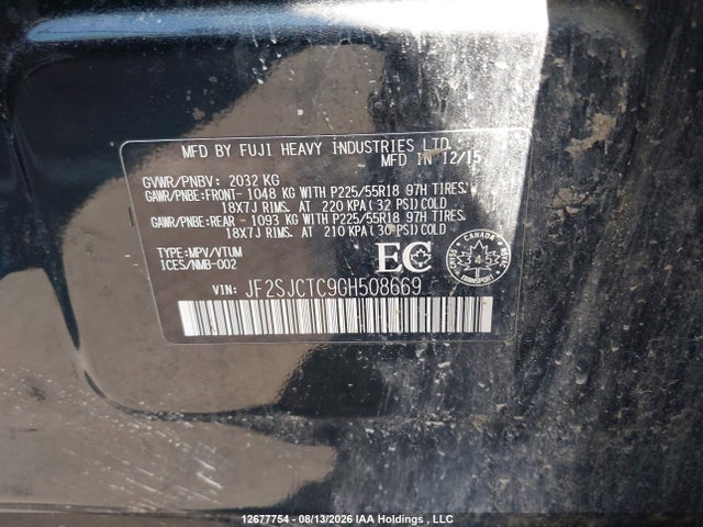 Aukcja sprzedaży 2016 Subaru Forester 2.5i Touring, vin: JF2SJCTC9GH508669, numer aukcji: 12677754
