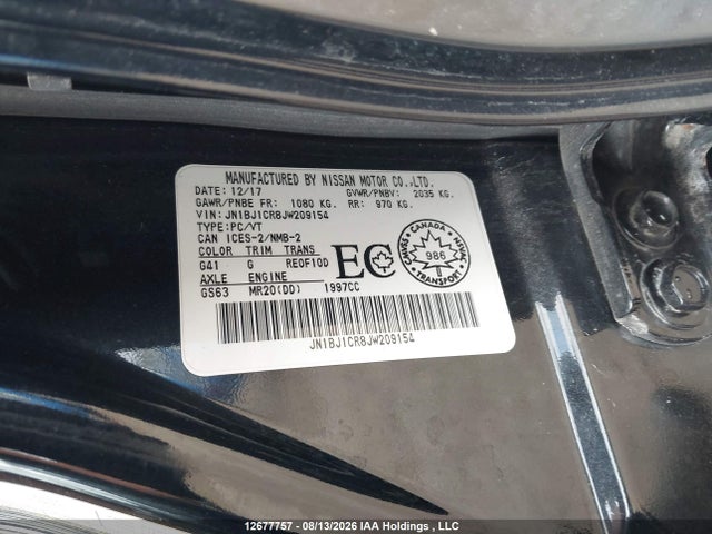 2018 Nissan Qashqai S/sl/sv მანქანა იყიდება აუქციონზე, vin: JN1BJ1CR8JW209154, აუქციონის ნომერი: 12677757