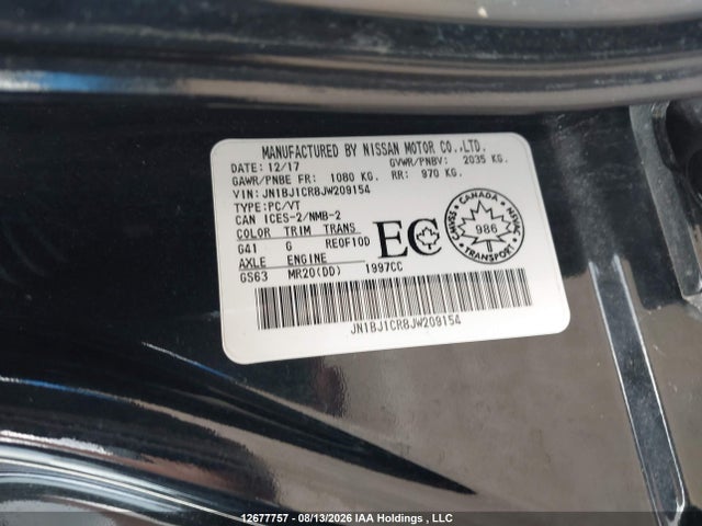 2018 Nissan Qashqai S/sl/sv მანქანა იყიდება აუქციონზე, vin: JN1BJ1CR8JW209154, აუქციონის ნომერი: 12677757