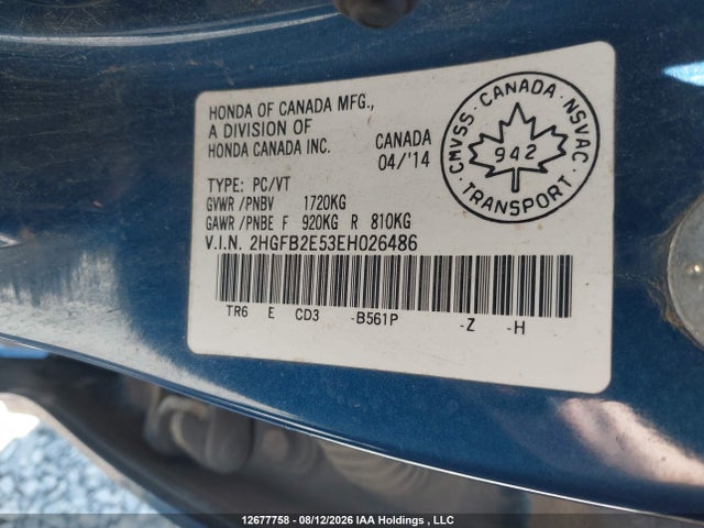 Honda Civic Lx 2014 2HGFB2E53EH026486 Image 9