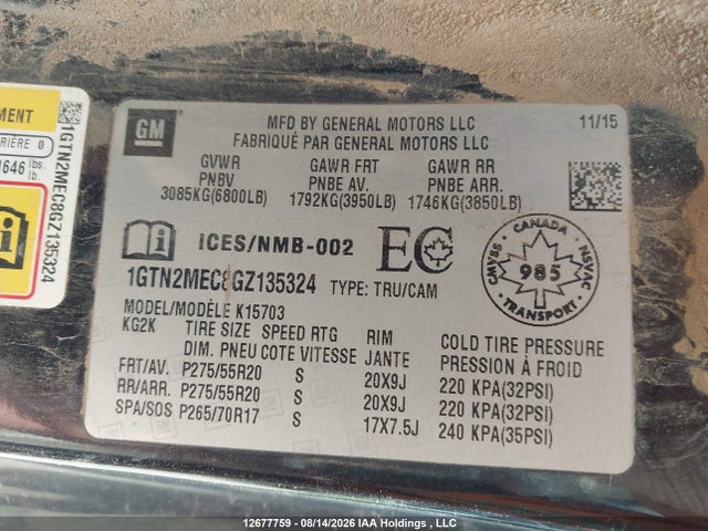 GMC SIERRA 1500 2016 1GTN2MEC8GZ135324 Image 9