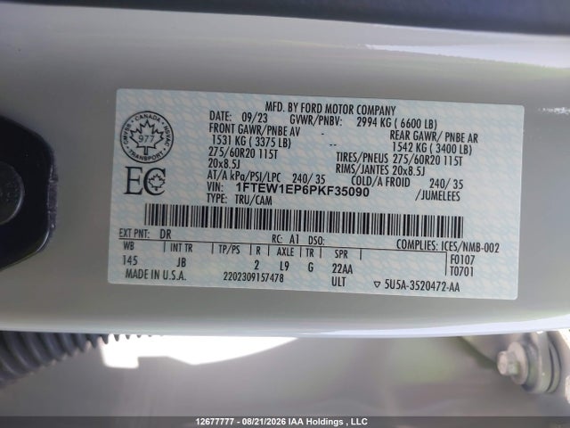 Продажа на аукционе авто 2023 Ford F-150 Xl, vin: 1FTEW1EP6PKF35090, номер лота: 12677777